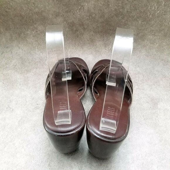 Nickles Womens Sz 8.5 M Brown Leather Slide 3" Wedge Sandals - Picture 6 of 9